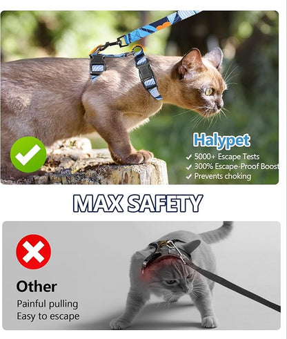Halypet Cat Harness and Leash Set, Escape Proof [3 in 1 Adjustable & Lightweight] Cat Harness, Safe Kitten Harness for Large Cats Comfortable Soft, Easy to Wear, Walking Outdoor Travel, Medium