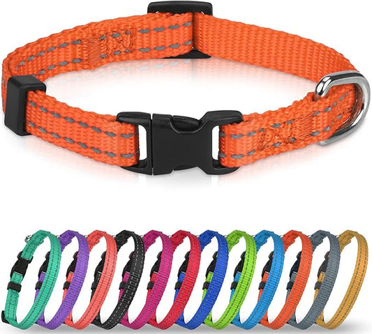 Joytale Small Dog Collar, Reflective and Adjustable Nylon Collar with Quick-Release Buckle, Lightweight No-Choke Design for Puppy and Extra Small Dogs, Orange, XS