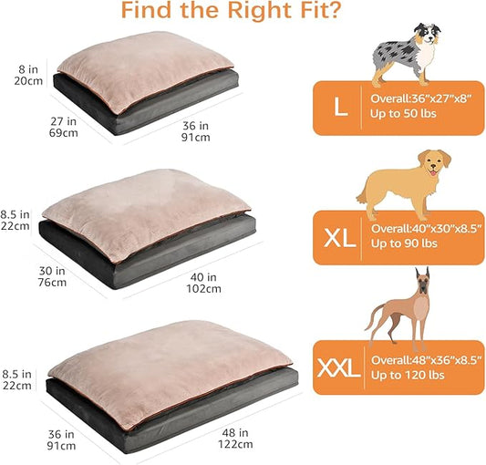 Amazon Basics Washable Dog Bed with Cooling Gel Memory Foam, Pressure-Relief Support for Dogs up to 120lbs, Non-Slip Bottom, Removable Cover, Giant Sized (48" x 36"), Grey