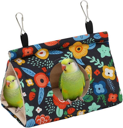 Rypet Winter Warm Bird Nest House - Hanging Hammock Velvet Shed Hut Cage Plush Fluffy Birds Hideaway Sleeping Bed Fuzzy for Parrot Parakeet Cockatiels Budgies Lovebird Medium (Navy Blue)