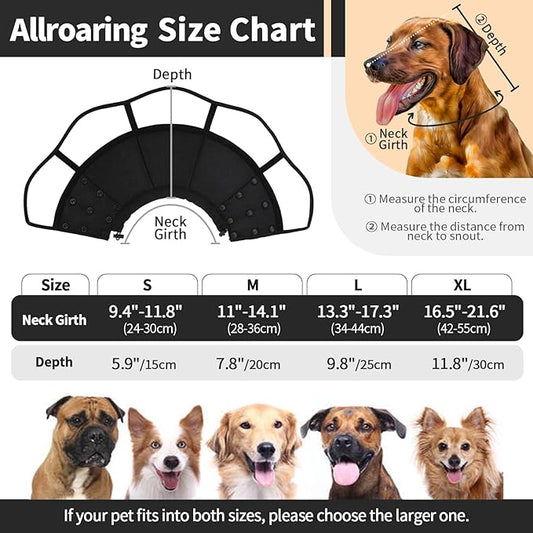 Allroaring Dog Cone Collar After Surgery, Soft Dog Cones for Large Dogs, Breathable Pet Elizabethan Collar Dogs Recovery Cone to Stop Licking Protective Wound Lightweight E-Collar, Black XL