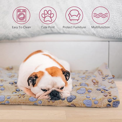 Comsmart Dog & Cat Blankets - Soft Warm Fleece Throw Pet Blanket for Small, Medium, Large Dogs, Puppies, Kittens, Guinea Pigs - Paw Print Design (Brown/Pink/White, 1 Pack 3, 40 * 47in)