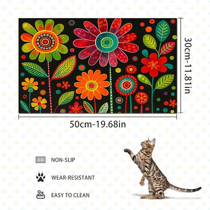 Vibrant Flower Pattern Pet Food Mat Spill-Proof Cat Feeding Mats Non-Slip Mat for Dog Food and Water Bowls Trendy Easy Clean Fast Dry Cat Food Mats for Indoor Cats 20" x 12"