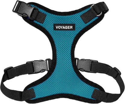 Voyager Step-in Pet Harness - All Weather Mesh, Adjustable Step in Harness for Cats and Dogs by Best Pet Supplies - Turquoise/Black Trim, L