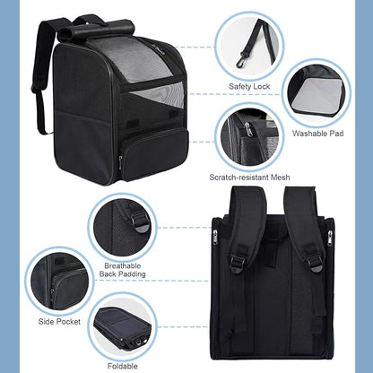 Pesen Cat Backpack Carrier, Breathable & Foldable Pet Carriers for Cats, Small Dogs and Rabbits Under 15 lbs, Airline Approved Dog & Cat Carrier Backpack for Hiking, Travel, Camping, Gray