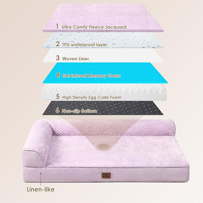 EHEYCIGA Memory Foam Dog Bed Large Size Dogs, Orthopedic Dog Bed Large with Washable Removable Cover, Waterproof Pet Sofa Couch with Nonskid Bottom, 36x27x6, Lilac