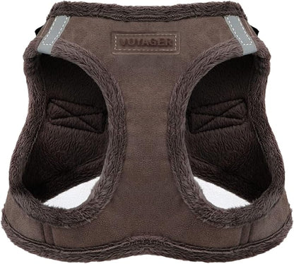 Best Pet Supplies - All Weather Plush, Reflective, No Pull Harness for Small, Medium Dogs, Cats - Secure with Hook & Loop Fastener, Buckle, Double D-Rings - Chocolate Suede, S