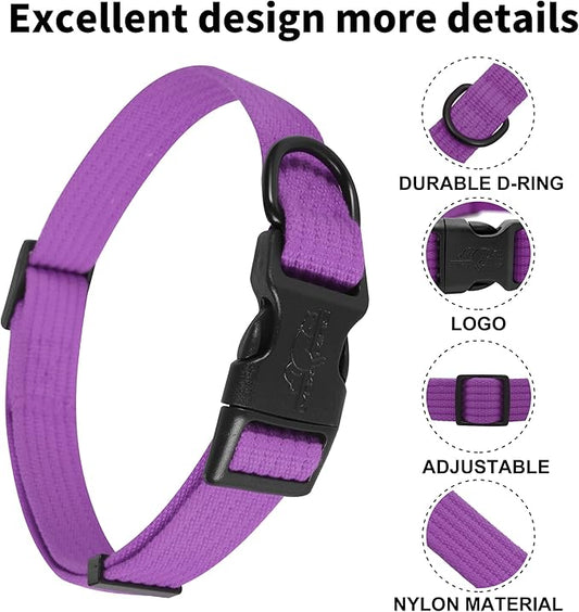 lynxking Dog Collar Soft Padded Breathable Cotton Solid Color Strong Adjustable Pet Collar for Little Puppy