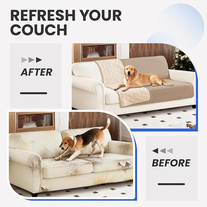 Waterproof Couch Covers for Pets, Waterproof Dog Bed Cover, Anti-Slip Soft Dog Blankets, Couch Cover for Dogs Washable, Pet Blanket for Puppy Large Dogs Cat (82x102 Inch, Khaki)