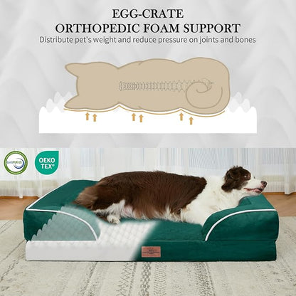 Comfort Expression Orthopedic Dog Bed for Medium Dogs 30x20 Inch, Waterproof Supportive Egg Crate Foam Medium Pet Bed with Removable Bolsters, Dog Couch with Washable Cover & Non-Slip Bottom, Emerald