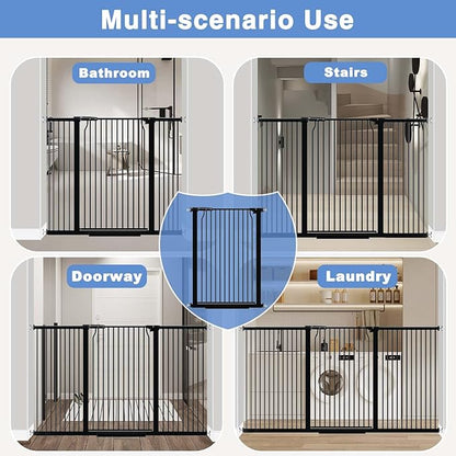 40.5" Extra Tall Baby Gate for Stairs, 40.5"-54.7" Extra Wide Large Dog Pet Gate Indoor, Pressure Mounted Safety First Child Gate Kids, Metal Auto Close Puppy Barrier for Walk Thru, Black