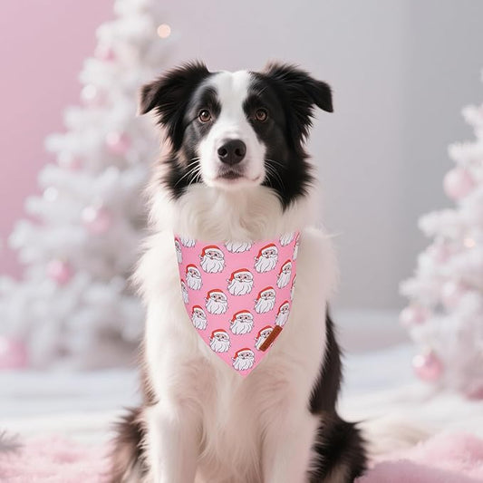 ADOGGYGO Pink Christmas Dog Bandanas 2 Pack, Reversible Santa Snowman Xmas Scarf Bib, Adjustable Fit Pink Christmas Bandana for Medium Large Dogs Girl (Large)