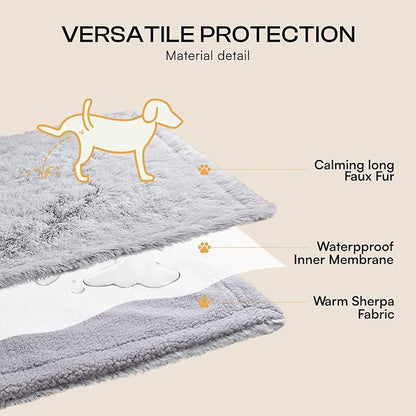 Luciphia Large Waterproof Dog Blanket Pet Washable Liquid Proof Furniture Protector Small Shaggy Plush Calming Long Faux Fur Bed Cover for Couch Cat Blankets for Kitten Doggy, Mist Grey, 30" x 40"