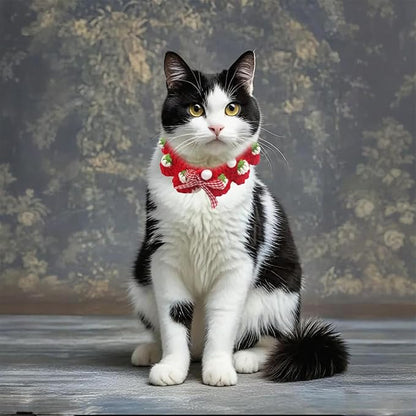 Cat Collar Breakaway, Kitten Collar with Cute Bow Tie and Strawberry Pattern Comfortable for Kitty and Small Puppies, Bandana Fits Neck 2-3 Inches(S)(red)