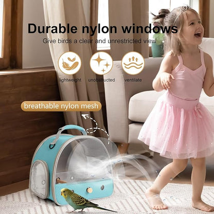 Bird Carrier, Portable Small Bird Parrot Parakeet Carrier with Standing Perch and Stainless Steel Tray, Side Access Window Collapsible