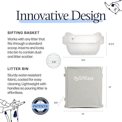 Cat Litter Sifter - SiftEase Sifting Litter Box Cleaner, Large Litter Box Sifter with Bin for Fast & Easy Scoop Free Cleaning and Longer Lasting Litter (2 Pack)