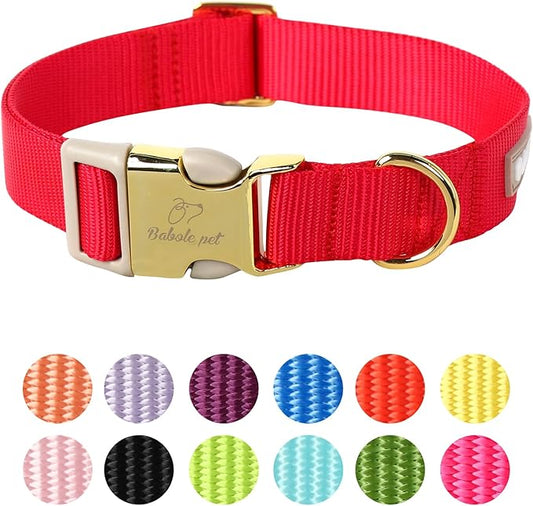 Nylon Dog Collar - Adjustable Burgundy Red Soft Webbing Dog Collars for Small Medium Large Dogs Boy Girl Puppy Collar with Safety Metal Buckle S