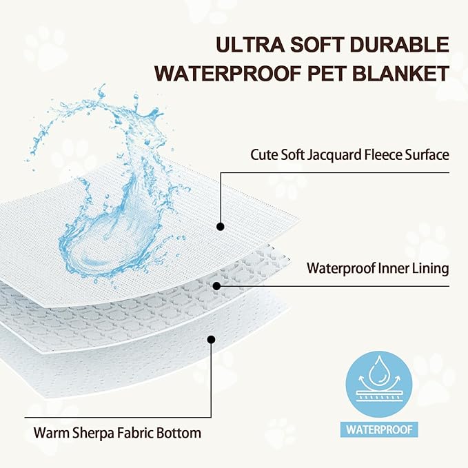 Waterproof Blanket for Dog Cat or Adult, Cute 3D Textured Flower Dog Blanket for Bed Couch Sofa, Soft Liquid Pee Proof Pet Furniture Protector, 50"x60", Purple