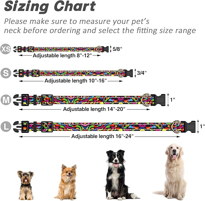 Reflective Dog Collar for Medium Dogs, Cute Boho Adjustable Heavy-Duty Nylon Puppy Collar for Boy and Girl Female, Soft Pet Accessories with Quick Release Buckle, Abstract Rainbow Art