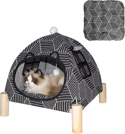 Pozico Portable Cat Tent Bed – Foldable Indoor Tent Bed for Cats & Small Dogs, Washable Cushion, Cozy Hideaway for Kittens & Cats, Easy Assembly & Travel