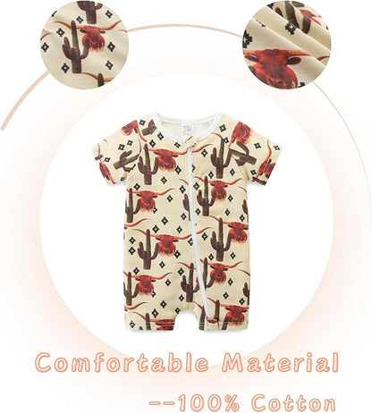 Unisex Summer Trendy 2-Pack Rompers Short Sleeve Zipped Bodysuit Infant Cotton Outfits