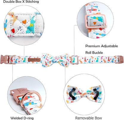 Lionheart glory Easter Dog Collar with Bow Tie Rabbit Print Dog Collar Girl or Boy Soft Durable Adjustable Puppy Gift Collar Bows Spring Collar Dog Bow