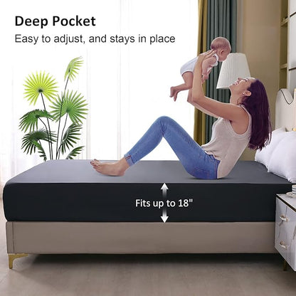Twin Mattress Protector Waterproof, Fitted Sheet Style Breathable Mattress Cover with Deep Pocket Fits Up to 18'', Noiseless Bed Cover for Kids Adults Pets, Machine Washable (Dark Gray, 39'' X 75'')