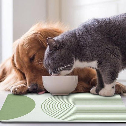 Dog Food Mats for Floors Waterproof, Cat Water Bowl Mats Pet Feeding Absorbent Mat Placemats for Food and Water Green Bohemia 17 * 30 inch