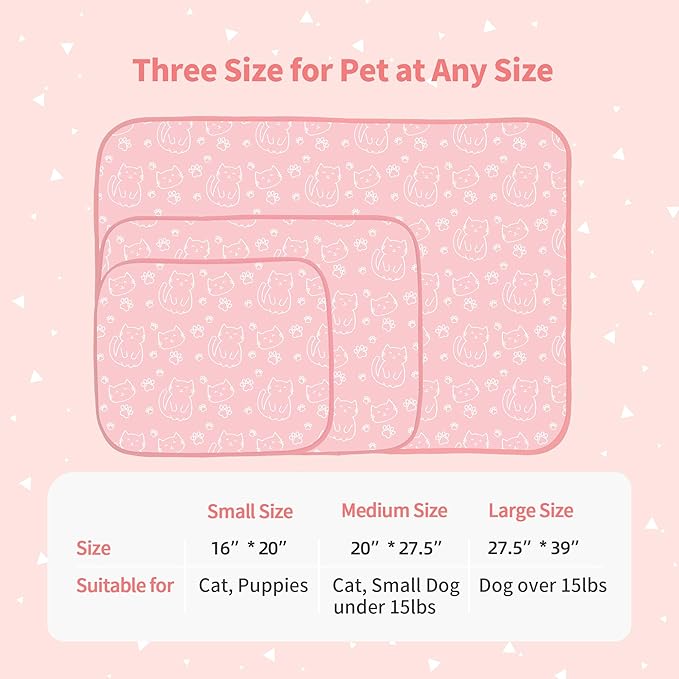 NWK Pet Cooling Mat - Ice Silk Cooling Mat for Dogs & Cats Portable & Washable Pet Cooling Blanket, Car Seats, Beds for Summer (1, Pink Cat, 20'' X 27'' X 0.3'')
