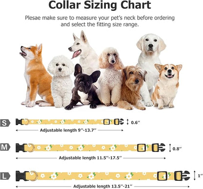 Cotton Handmade Dog Collar Cute and Distinctive Patterns Yellow Flower with Pendant for Girl Boy Dogs Collars M