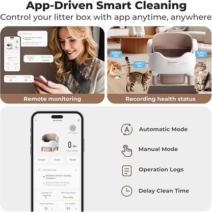 Automatic Litter Box Open Top: Self Cleaning Cat Litter Box Smart with WiFi App Control, Extra Large & Safety Sensors & Odor-Free Waste Disposal