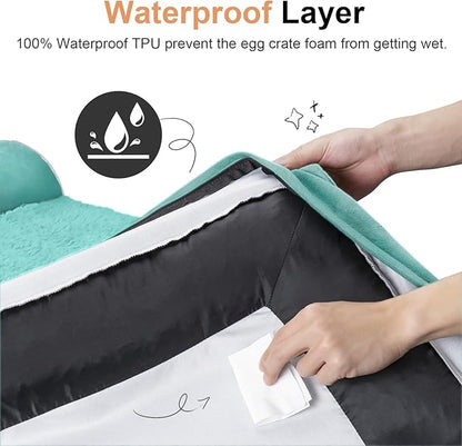 Medium Large Dog Bed Orthopedic Washable: Beds Bolster Medium Large Sized Dog Bed Egg Crate Foam Couch Sofa Waterproof with Removable Cover - Aqua Blue
