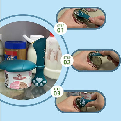 Cat Food Can Spoon & 3 Pcs Can Lids | Cute Paw Shape Covers & Opener for Wet Food | Universal BPA Free Silicone for Cats and Dogs Food(Dark Blue)