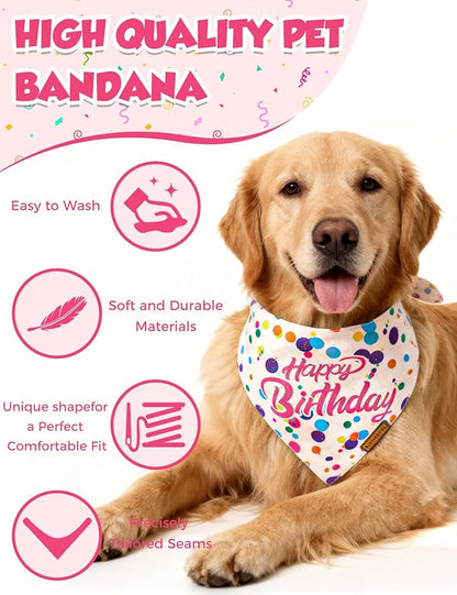 Luxury Double-Layer Dog Birthday Bandana – Handmade, Silk-Soft Polyester for All Dog Sizes | Birthday & Party Outfit | Gift-Ready Pet Accessory(Happy Birthday, Large)