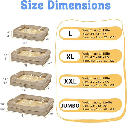 Dog Bed for Medium Large Size Dogs - Memory Foam Soft Pet Couch Sofa with Removable Cover Waterproof Bolster