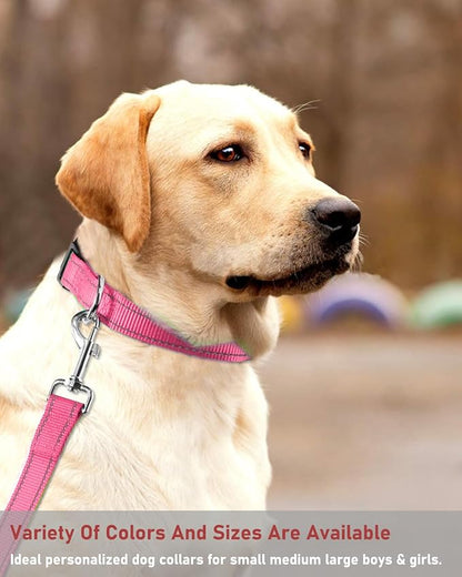 Reflective Dog Collar with Buckle Adjustable Safety Nylon Collars for Small Medium Large Dogs, Light Pink S