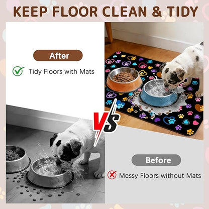 Dog Food Mat for Bowls, Absorbent Quick Dry Dog Cat Mats for Food and Water, Non-Slip Backing Pet Mat Pet Supplies - Paw Pattern