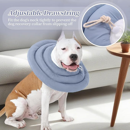 IDOMIK Dog Recovery Collar, Waterproof Soft Dog Cone After Surgery, Comfy Protective Elizabethan Collar Alternative for Dogs Cats, Adjustable Pet Neck Donut Cone Anti-Licking Biting Wounds,Blue,3XL