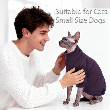 Fleece Sphynx Cat Clothes Soft Hairless Cat Clothes Pullover Cat Sweater for Chihuahua All Season Light and Warm Kitten Cloth Only Puppy Clothes Small Dog Sweater (Dark Purple, 2XL)