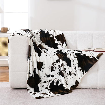 Bnuitland Cow Printed Fleece Flannel Throw Blanket, 300 GSM Double Sided Fuzzy Fluffy Blanket for Bed Sofa Couch Travel, Super Soft Lightweight for Adults and Kids, 60×80 inch