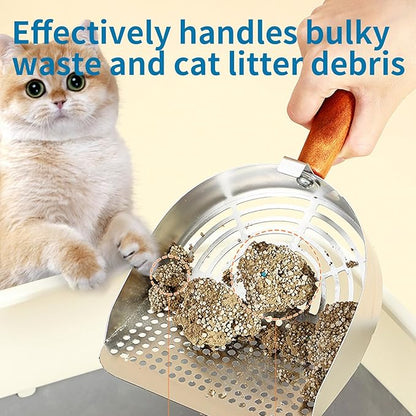 Stainless Steel Metal Cat Litter Scoop with Holder,Heavy Duty Litter Scooper & Speed Sifter,Dual-Width Holes for Quick Cleanin,Suitabla cat Scooper for Cat Litter Box,Durable, Heavy Duty