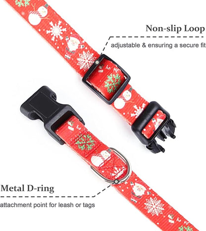 Christmas Dog Collar with Buckle Adjustable Safety Nylon Collars for Small Medium Large Dogs, Cute Stylish Girl Boy Christmas Dog Collar (Christma Red,S)