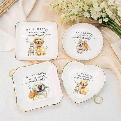 Custom Pet Portrait Watercolor Ring Dish, My Humans Are Getting Married Jewelry Tray, Engaged Ring Dish Gift for Newly Married Engaged Wedding Gift for Wife Her Fiance Bestie Bride To Be Newlyweds