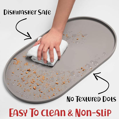 DogBuddy Dog Food Mat - Waterproof Dog Bowl Mat, Silicone Pet Mat for Food and Water Bowls, Nonslip Pet Feeding Mat with Edges, Dogs Food Mats for Floors, Puppy Supplies (Small, Dove)