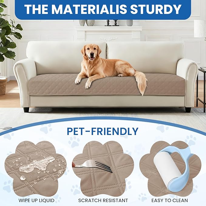 Waterproof Dog Bed Cover, Non-Slip Dog Blanket for Couch, Couch Covers for Dogs Washable, Pet Blanket for Furniture, Pet Bed Mat for Sofa, Car, Pet Supplies (82x102 Inch, Khaki)