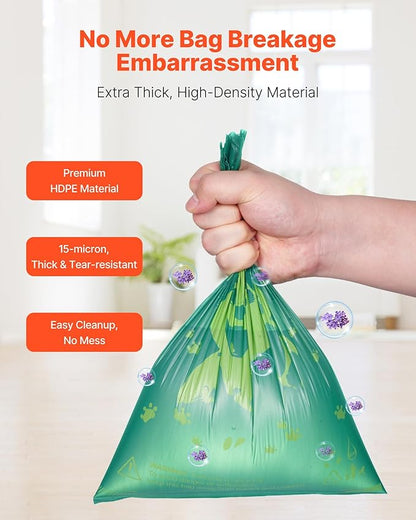 VEVOR Dog Poop Bags, 270 Counts 13 x 9 in, Sturdy & Thick Pet Waste Bags, Biodegradable HDPE Waste Bag Refill Rolls, Lavender Scented, Leak-Proof Trash Bag for Doggie Cat Pet, Dispenser Not Included