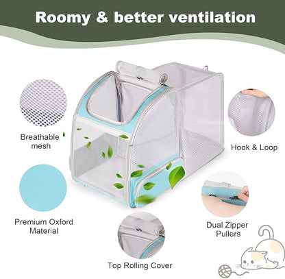 halinfer Backpack to Carry Cat and Small Puppy up to 16 Pounds, Breathable Pet Carrier to Transport Kitten Rabbit to Vet Visit Bag, Airline Approved Collapsible Expandable Black