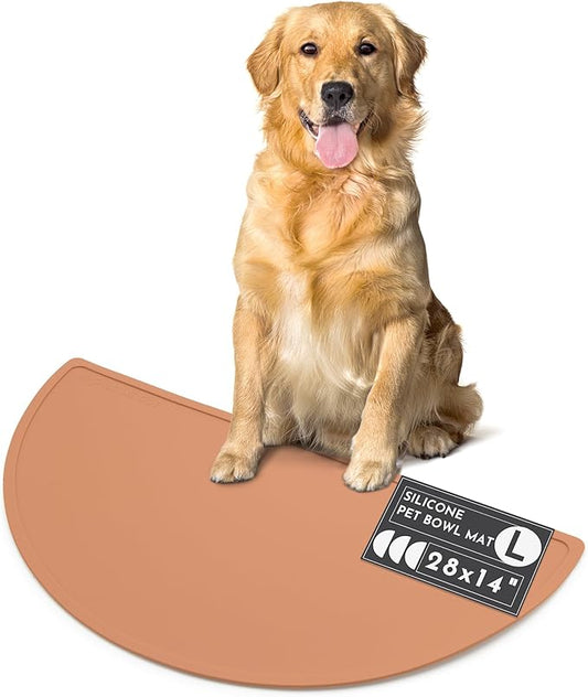 Should We Go - Waterproof Silicone Pet Food Mat - Non-Slip Spill-Proof Feeding Mat for Floors, Raised Edge Design Easy-to-Clean Rubber Pad for Dog & Cat Bowls, 28" Across x 14" Deep, Large-Terracotta