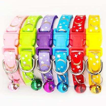 Reflective Cat Collars Breakaway with Bell Moons Stars 2 Pack Girl Boy Pet Kitten Collar Adjustable 7.5-12.5 Inch (Green)