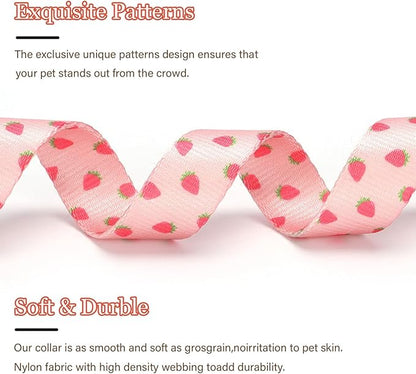 Pink Strawberry Pattern Dog Collar with Buckle Adjustable Safety Nylon Collars for Small Medium Large Dogs, Cute Stylish Girl Boy Christmas Dog Collar(Pink Strawberry,M)
